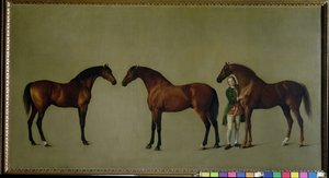 Whistlejacket och två andra hingstar med Simon Cobb, hästskötaren, 1762